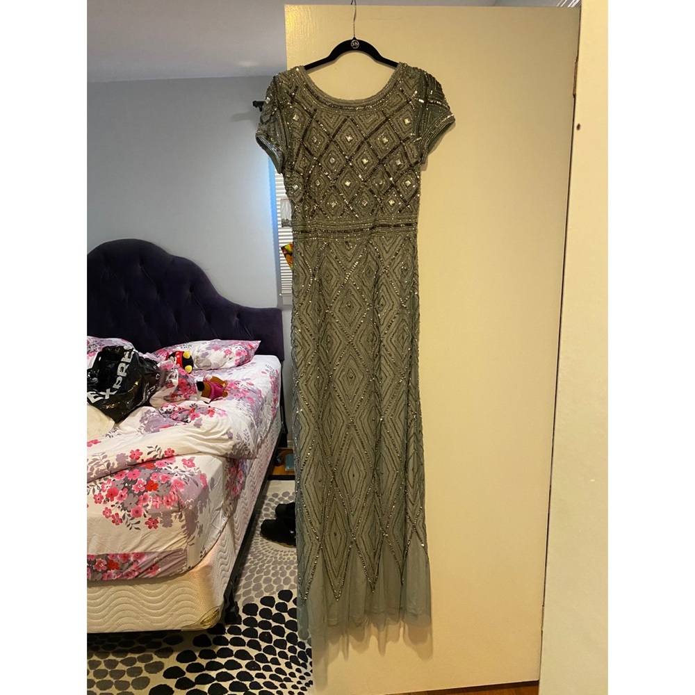 Adrianna Papell Silver Sequin Gown